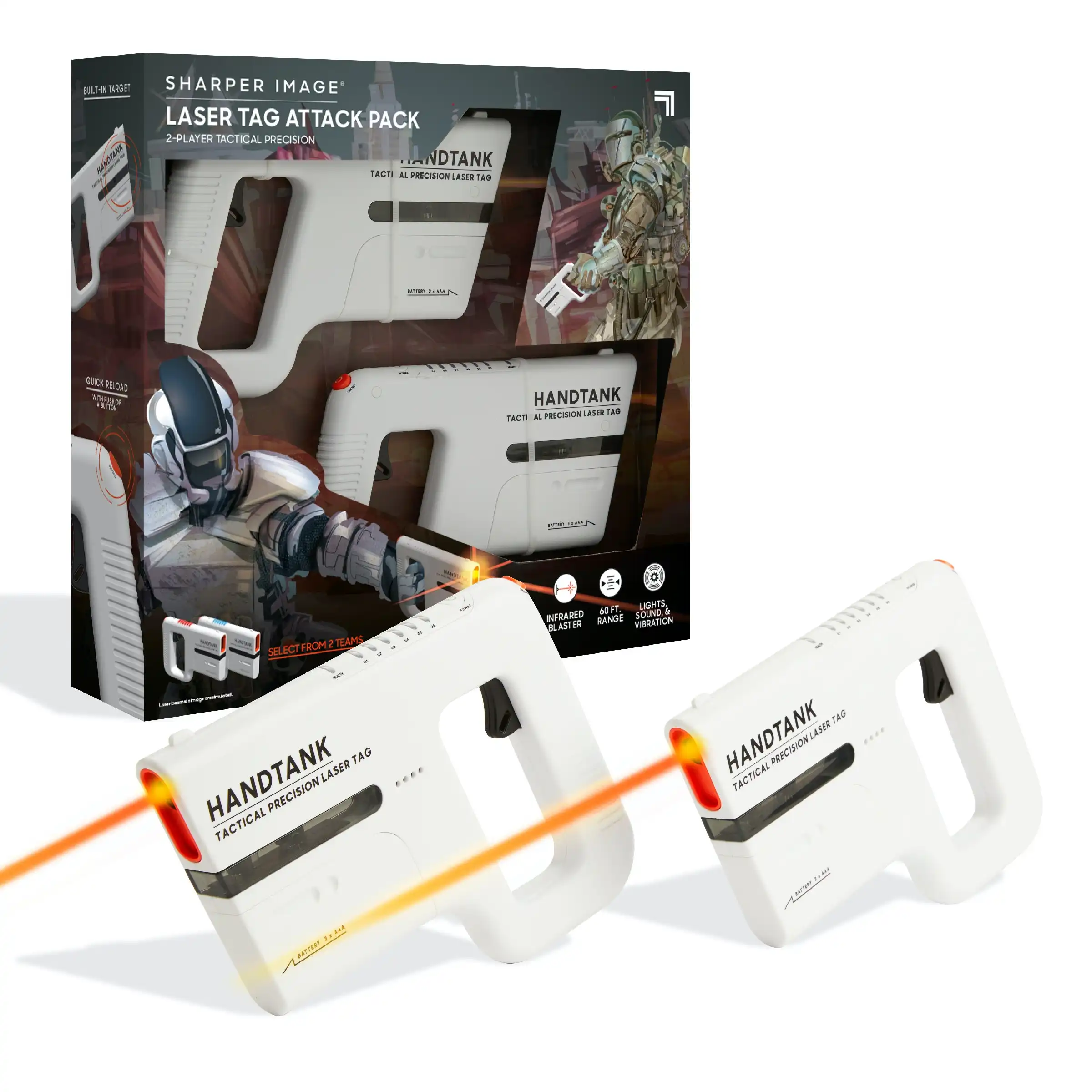 Sharper Image Laser Tag Attack Pack 2-Player Tactical Precision, 2pcs - White