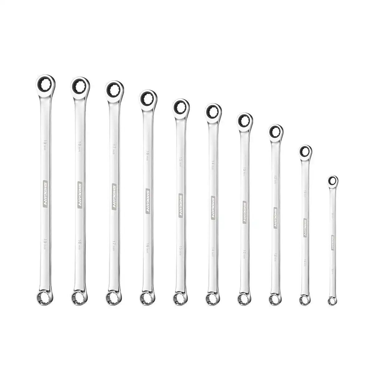 Shogun 10 PCS Extra Long Double Ring Cr-V Ratchet Spanner Set 72 Tooth Wrench Tool