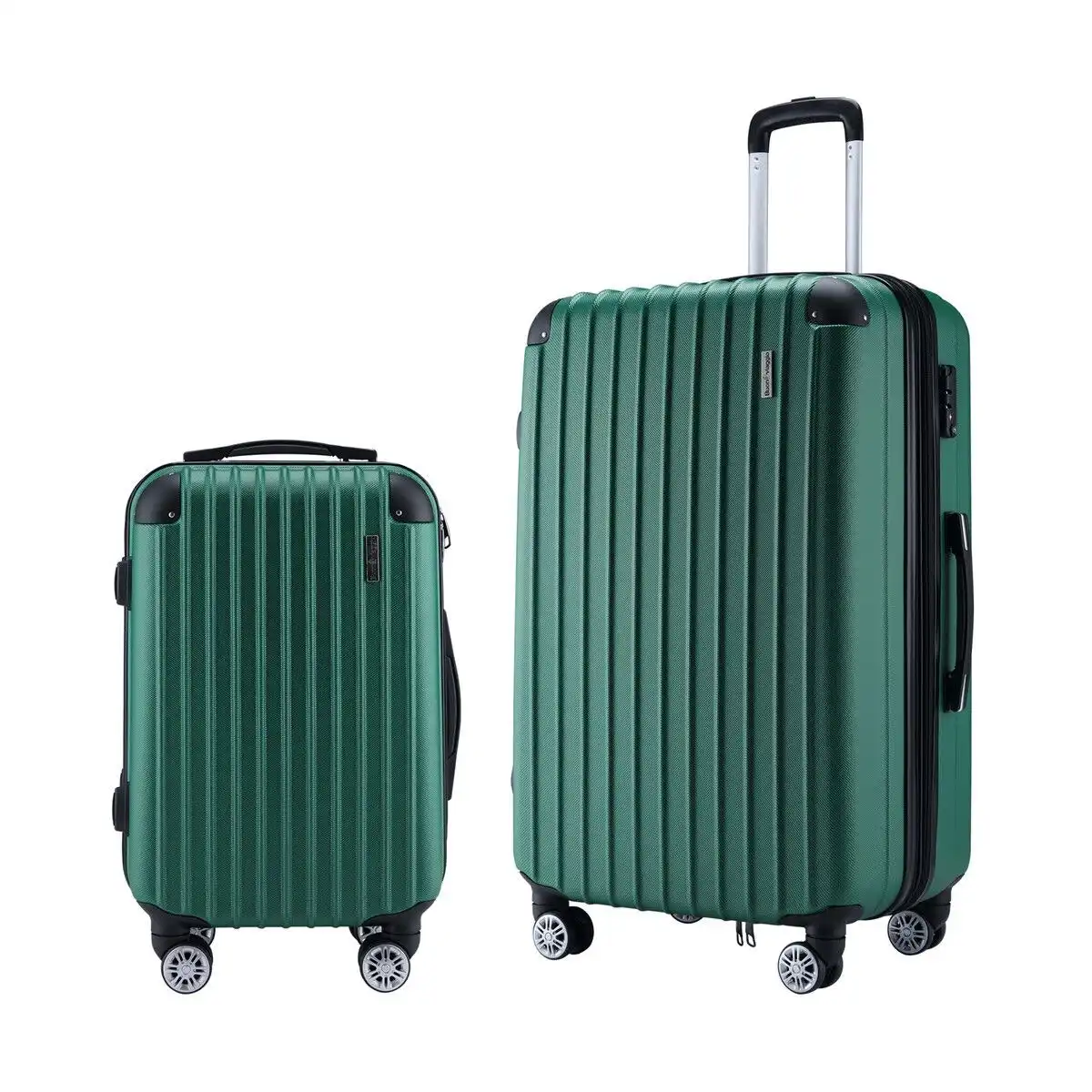 Buon Viaggio 2 Piece Luggage Set Carry On Travel Suitcases Cabin Hard Shell Case Bags Lightweight Rolling Trolley with Wheels TSA Lock Green
