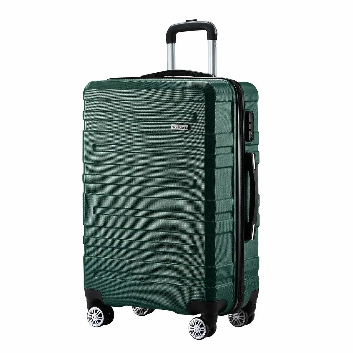 Buon Viaggio Carry On Luggage Suitcase Traveller Bag Travel Hard Shell Case Lightweight with Wheels Checked Travelling Rolling Trolley TSA Lock Green