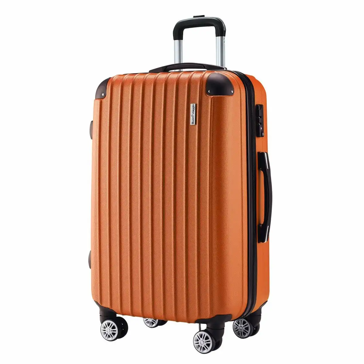 Buon Viaggio Carry On Luggage Suitcase Travel Travaller Bag Hard Shell Case Lightweight Travelling with Wheels Checked Rolling Trolley TSA Lock Orange