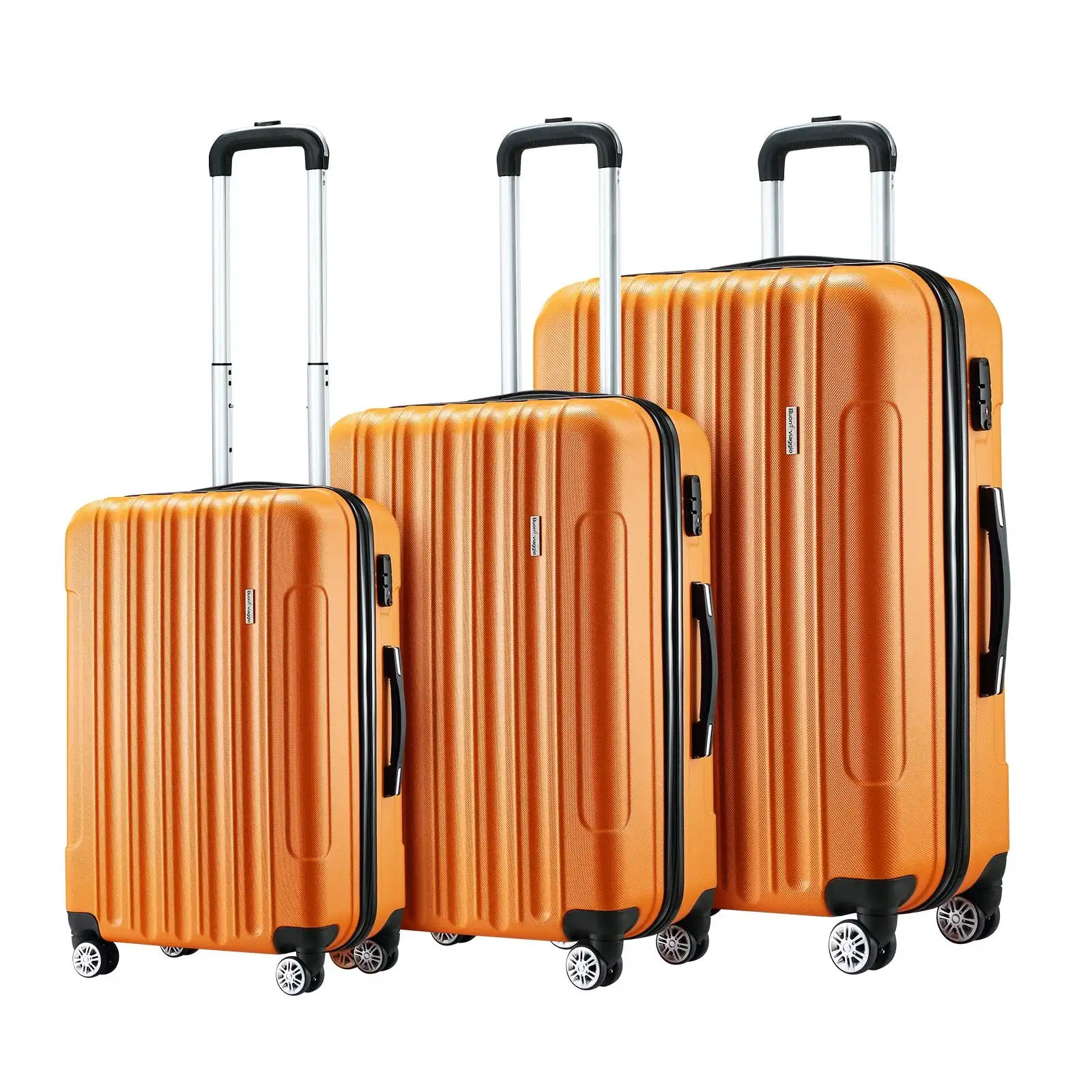 Buon Viaggio 3PCS Luggage Suitcase Set Hard Carry On Travel Trolley Lightweight with TSA Lock and 2 Covers Orange