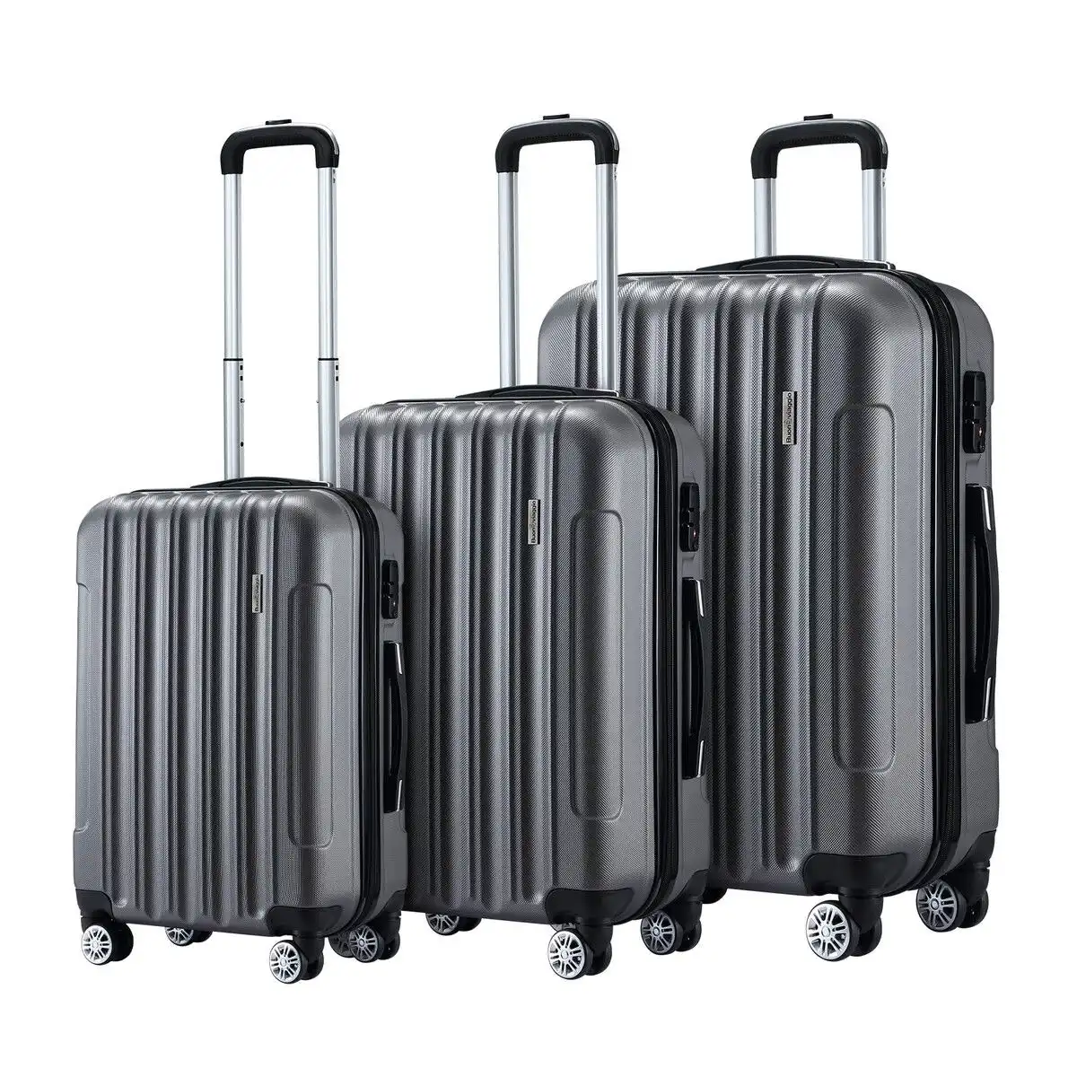 Buon Viaggio 3PCS Luggage Set Hard Carry On Travel Suitcases Trolley Lightweight with TSA Lock 2 Covers Dark Grey