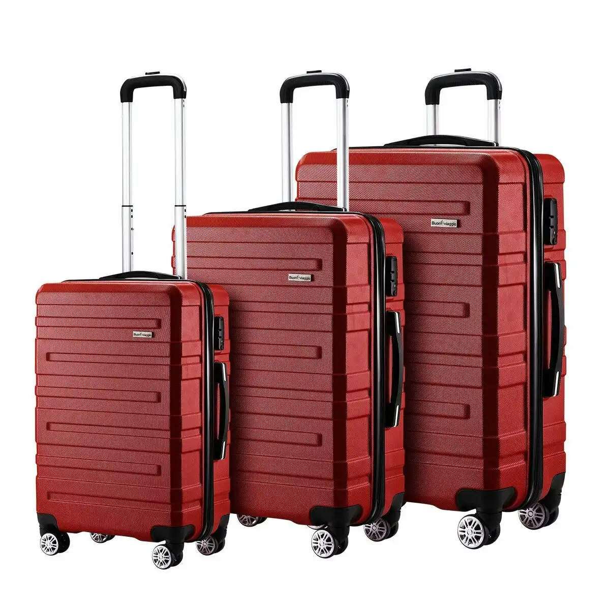 Buon Viaggio 3 Piece Luggage Set Travel Suitcases Hard Carry On Trolley Lightweight with TSA Lock and 2 Covers Red