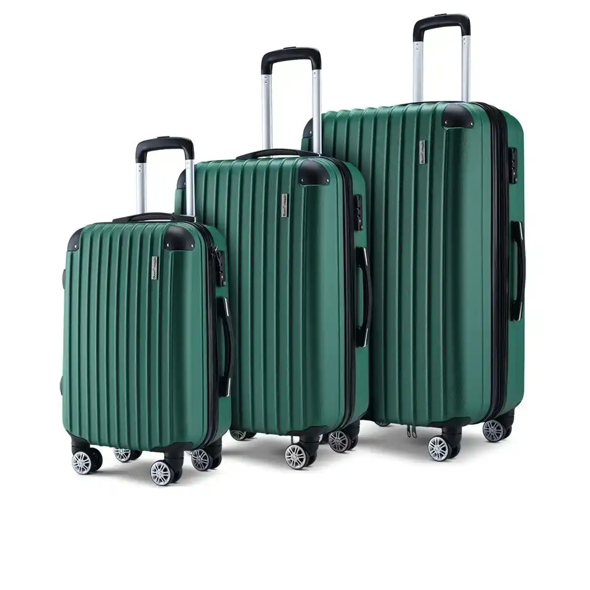 Buon Viaggio 3 Piece Luggage Set Carry On Suitcases Travel Cabin Bags Hard Shell Case with Wheels Lightweight Rolling Trolley TSA Lock 2 Covers Green
