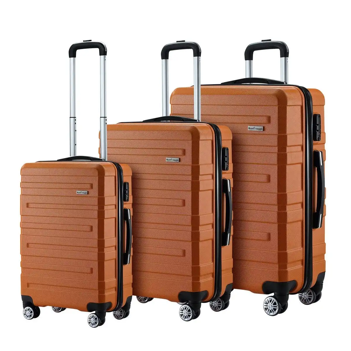 Buon Viaggio 3 Piece Luggage Travel Set Hard Carry On Suitcases Lightweight Trolley with 2 Covers and TSA Lock Orange