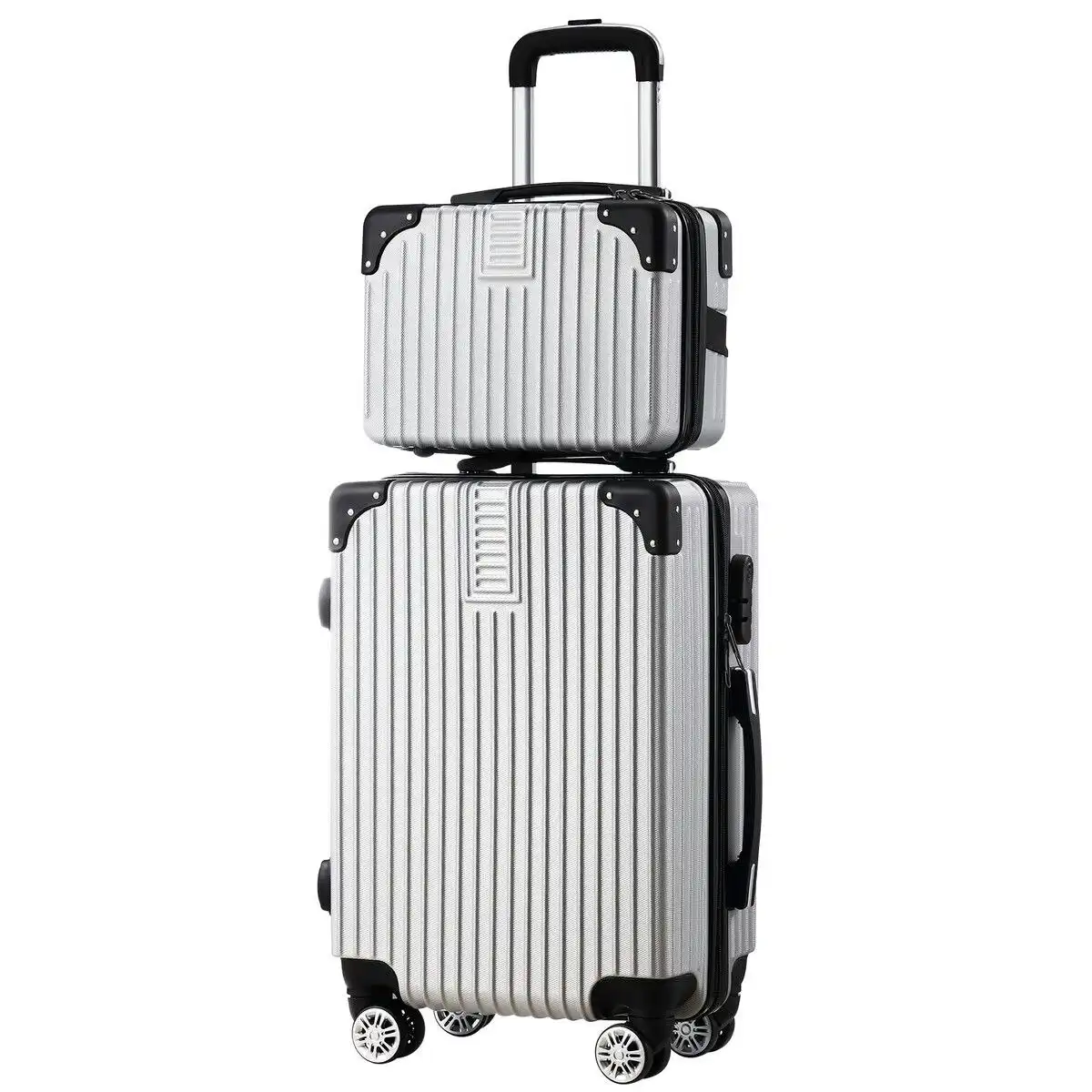 Buon Viaggio 2 Piece Luggage Set Carry On Travel Suitcases Hard Shell Lightweight Traveller Checked Rolling Travelling Trolley Vanity Bag