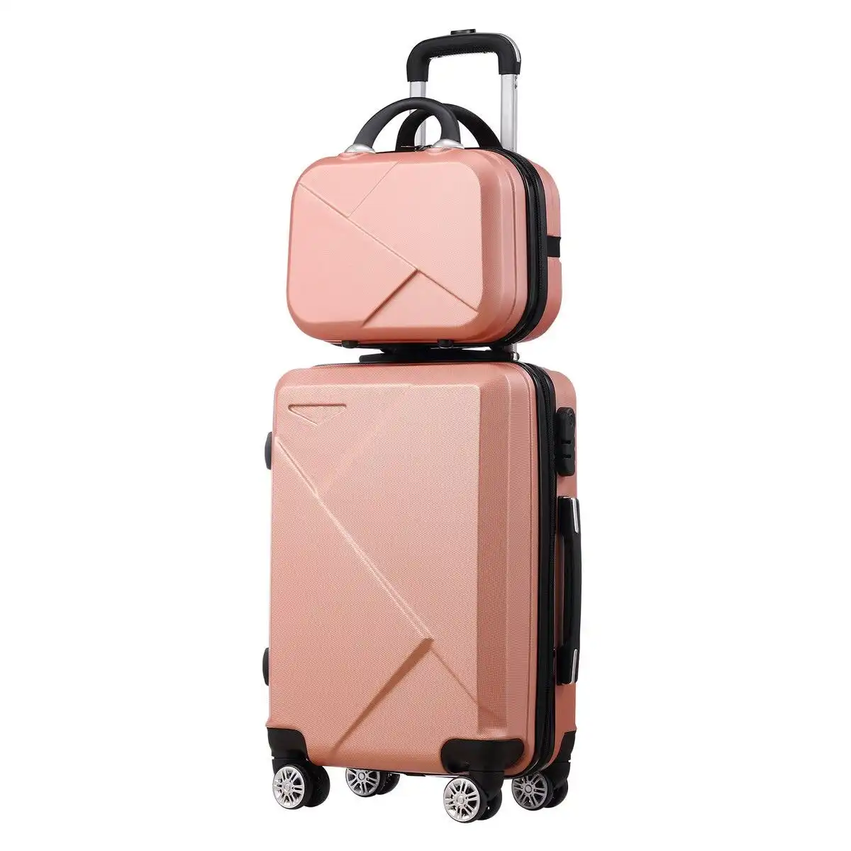 Ausway 2 Piece Luggage Set Travel Carry On Hard Shell Suitcases Traveller Rolling Travelling Checked Trolley Vanity Bag Lightweight