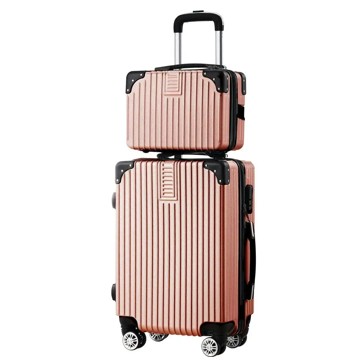 Buon Viaggio 2 Piece Luggage Set Carry On Hard Shell Travel Suitcases Traveller Checked Lightweight Rolling Trolley Vanity Bag