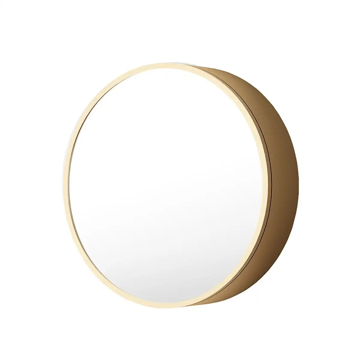 Ausway Bathroom Mirrored Cabinet Medicine Vanity Round Wall Mirror Cupboard with Storage Sliding Door Gold 60cm Diameter