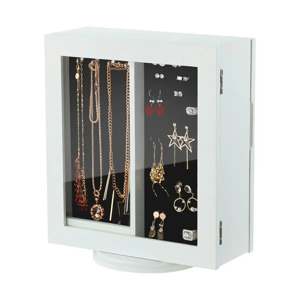 Ausway 360 Degree Rotating Jewellery Cabinet Organiser Mirror Jewelry Cabinet Box for Earring Necklace Ring White