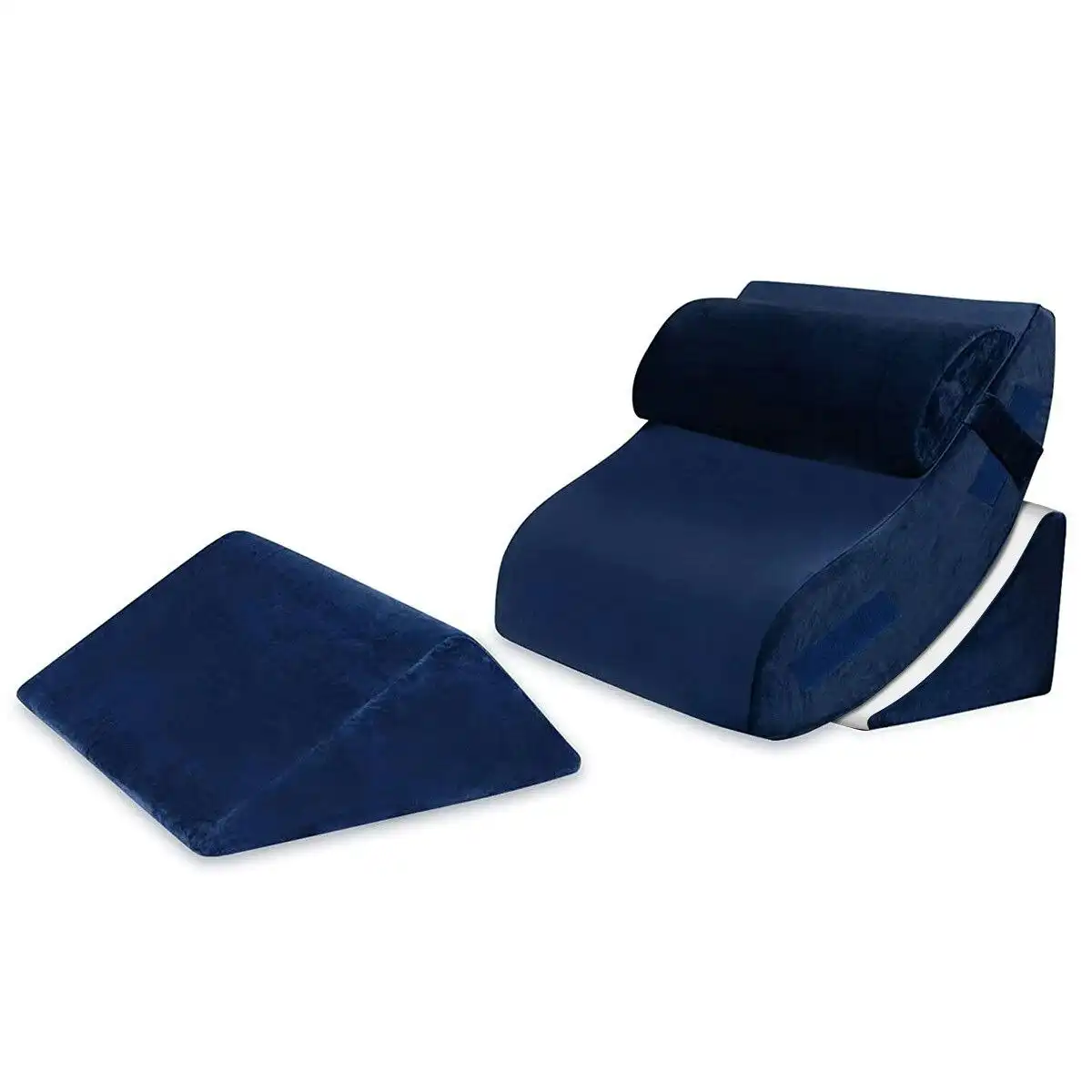 Ausway 4 Pcs Wedge Pillow Set Bed Cushion Memory Foam Head and Back Support Adjustable Navy Blue