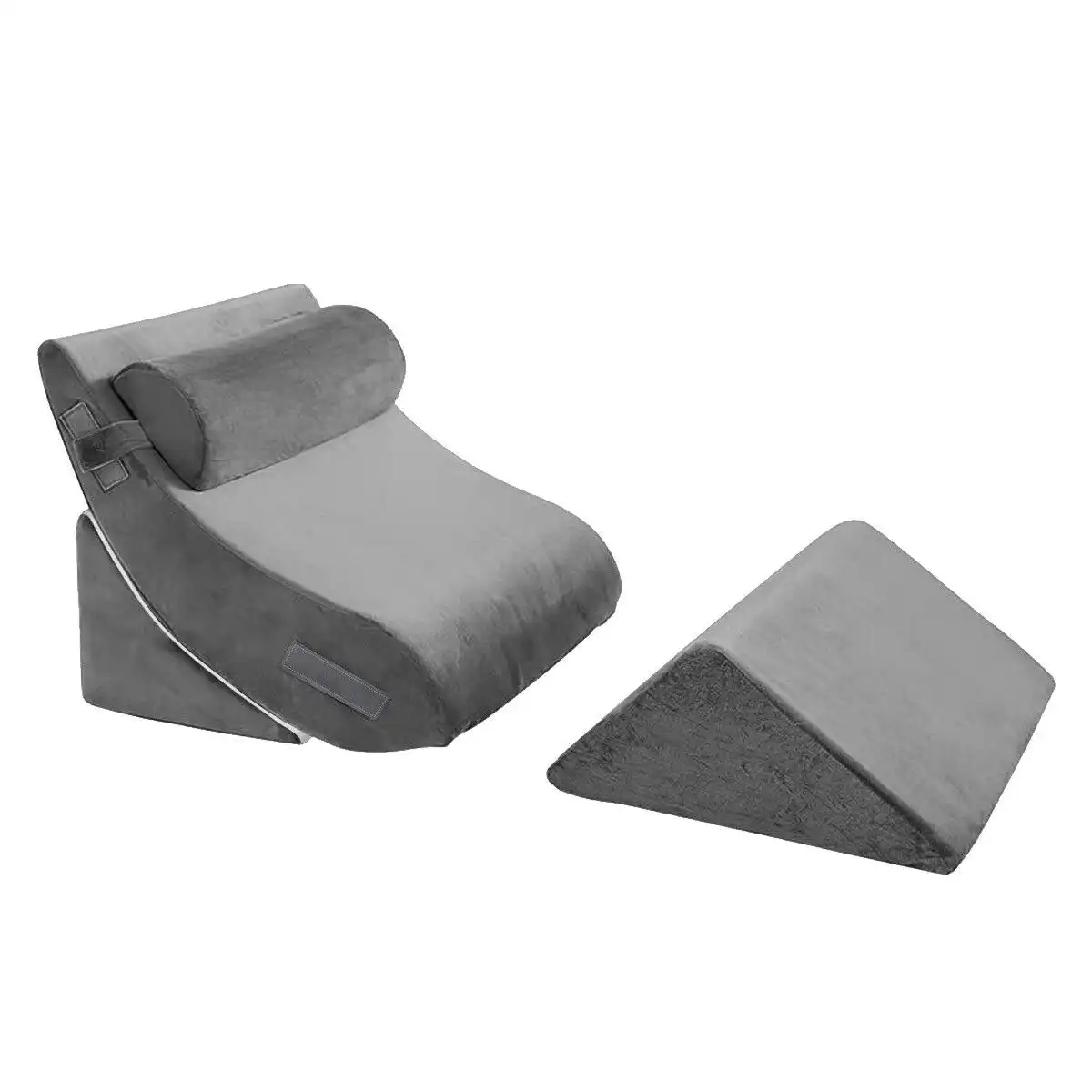 Ausway 4 Pcs Wedge Pillow Set Memory Foam Bed Cushion Back and Head Support Adjustable Gray