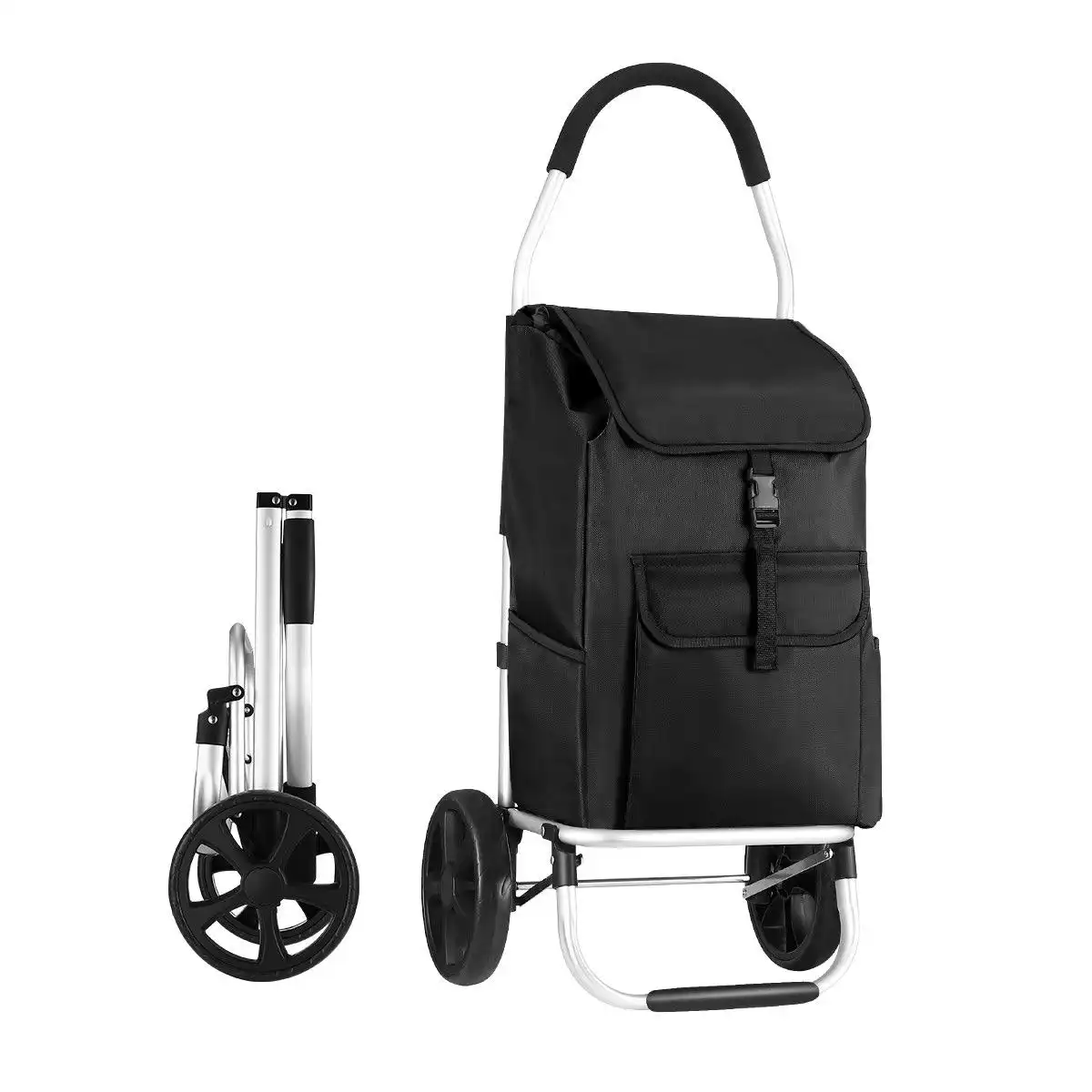 Ausway Foldable Aluminium Shopping Cart Trolley Bag Dolly w/ Wheels Black
