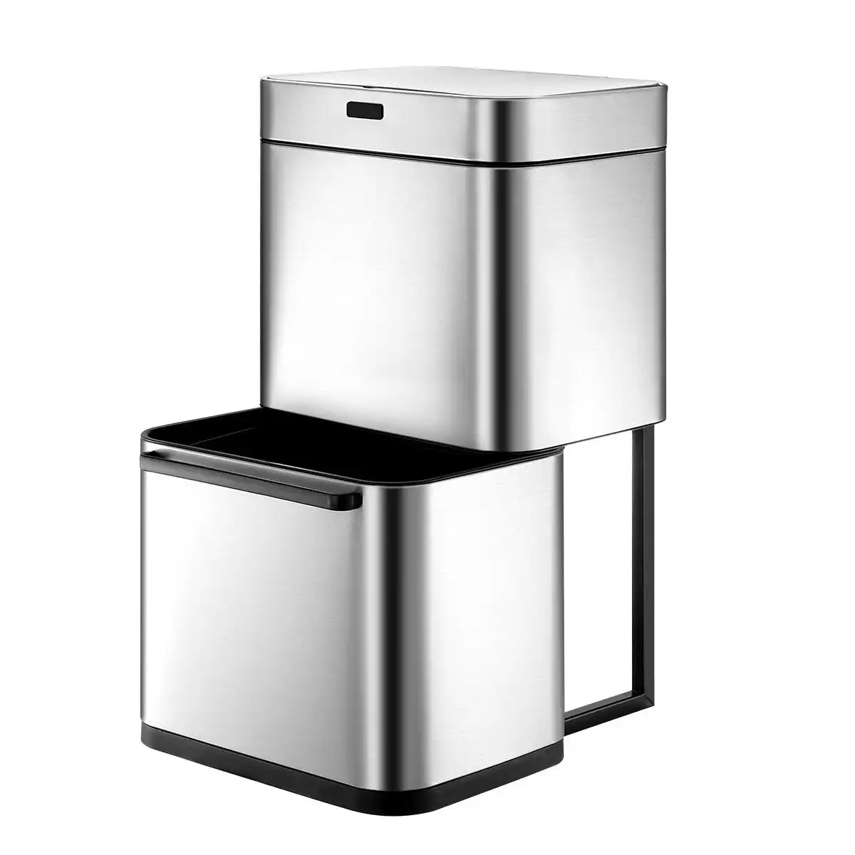Ausway 80L Dual Rubbish Bin Sensor Recycling Kitchen Waste Trash Garbage Can Stainless Steel Silver