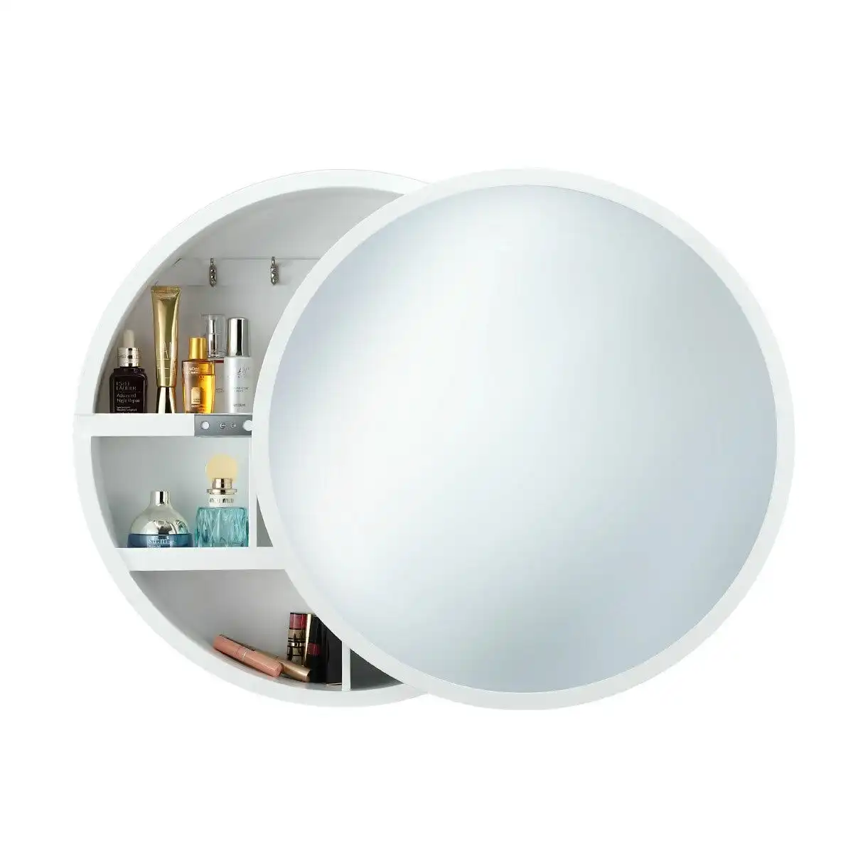 Ausway Bathroom Medicine Cabinet Mirror Vanity Round Wall Mirrored Cupboard with Storage Sliding Door White 60cm Diameter