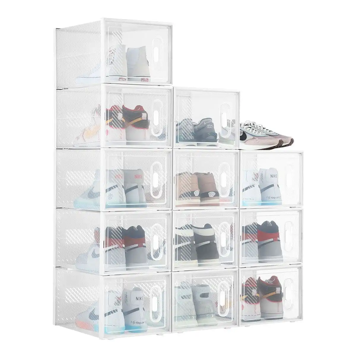 Ausway 12PCS Shoe Storage Box Sneaker Display Case Clear Plastic Boxes Extra Large Stackable Organiser