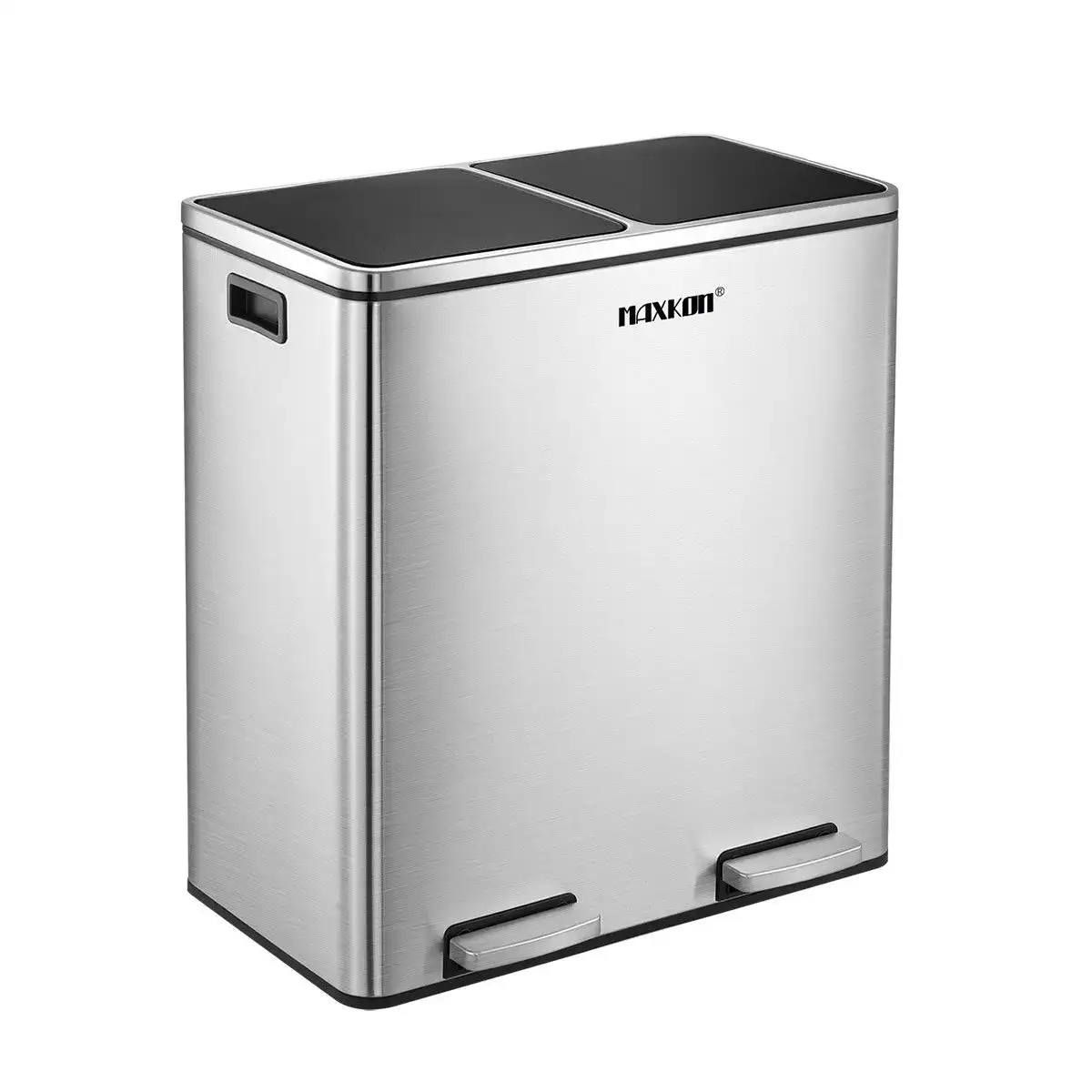 Maxkon 60L Dual Compartment Dustbin Stainless Steel Kitchen Garbage Rubbish Bin with Pedals