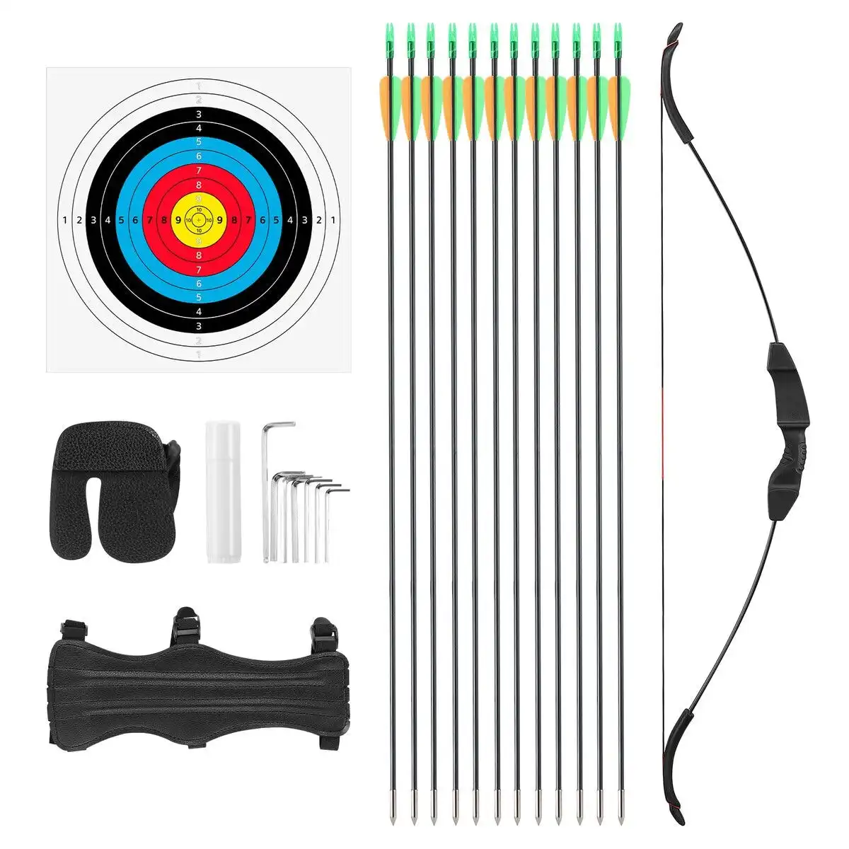 Ausway 20lbs Recurve Bow Arrow Set Sports Archery Outdoor Hunting Equipment Target Shooting 20lbs Left Right Handed Black