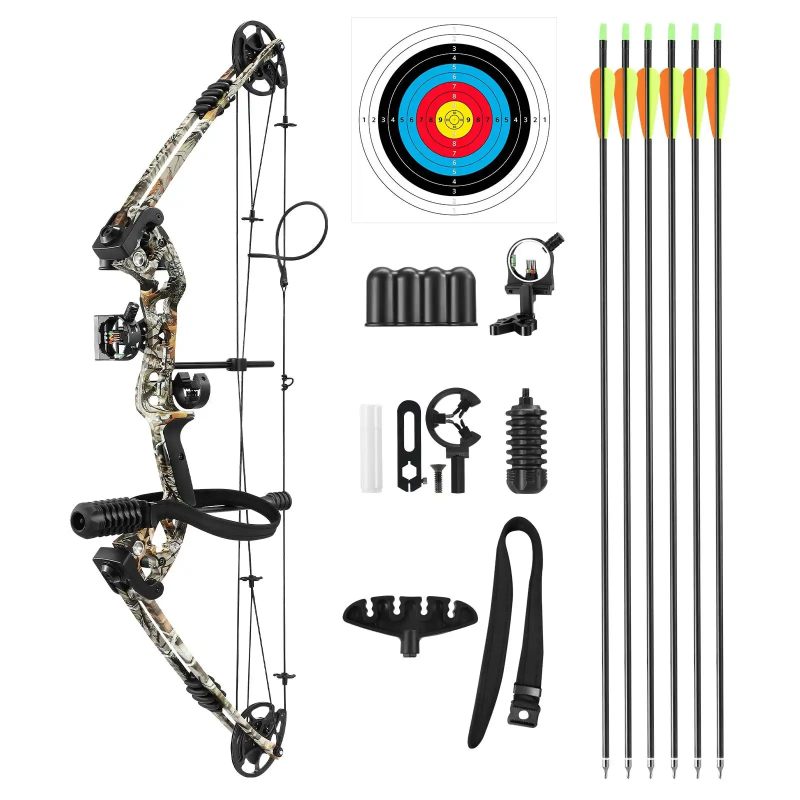 Ausway Compound Bow Arrow Archery Equipment Set Sports Hunting Target Shooting 20-55lbs Right Handed for Beginner Master Camo