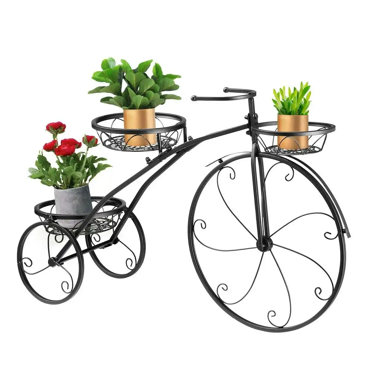 Ausway 3 Tier Bicycle Shape Plant Stand Metal Flower Plant Pot Stand Display Rack Black