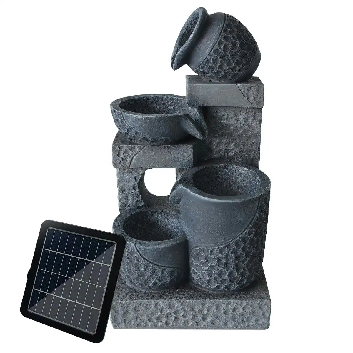 Maxkon Outdoor Solar Water Fountain Garden Features 4 Tier LED Bird Bath Indoor Rechargeable Panel