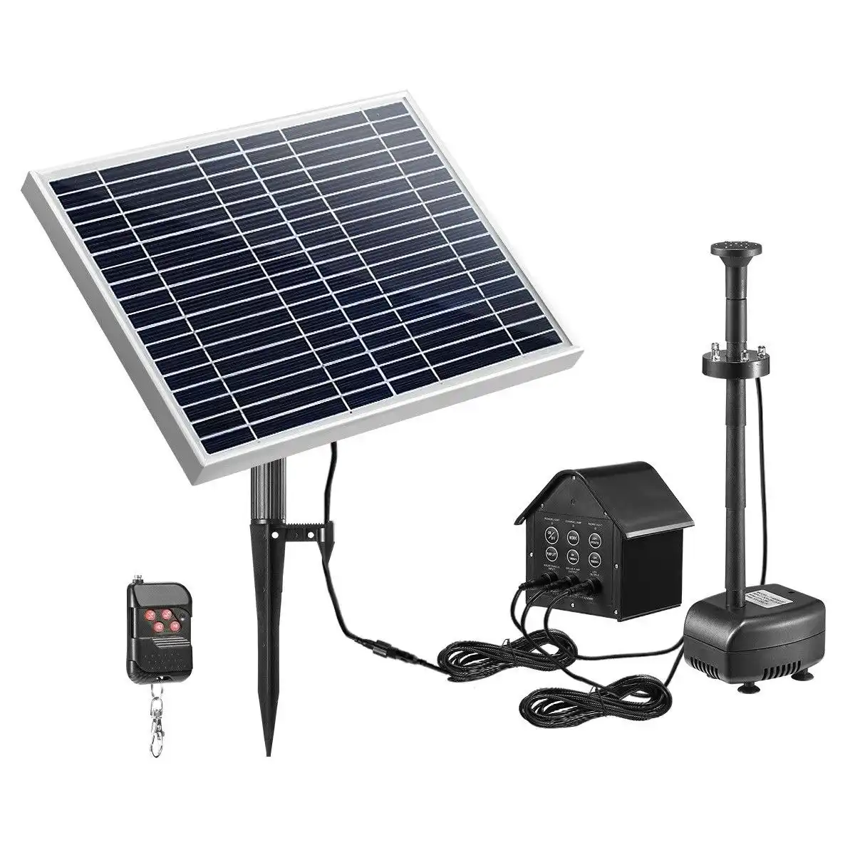 Ausway 50W Solar Fountain Water Pump with Battery and LED Light for Birdbath Garden Pool