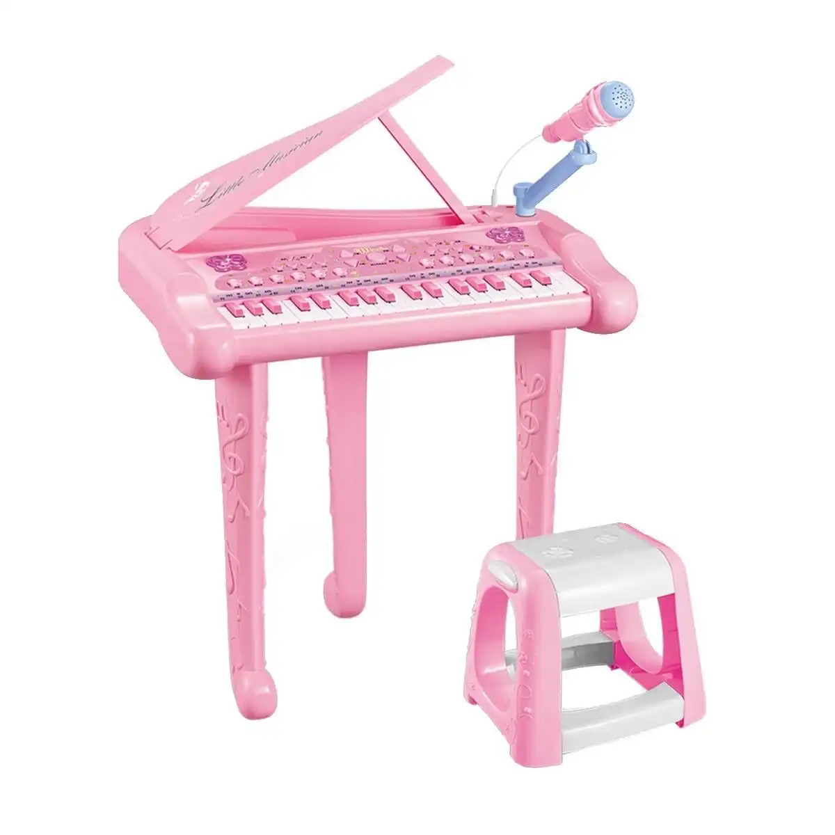 Ausway 37 Key Kids Electronic Keyboard Piano Organ Musical Toy with Microphone & Stool