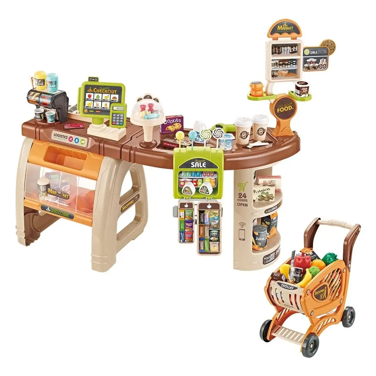Ausway 65 Accessories Kids Pretend Role Play Shop Grocery Supermarket Toy Set with Trolley
