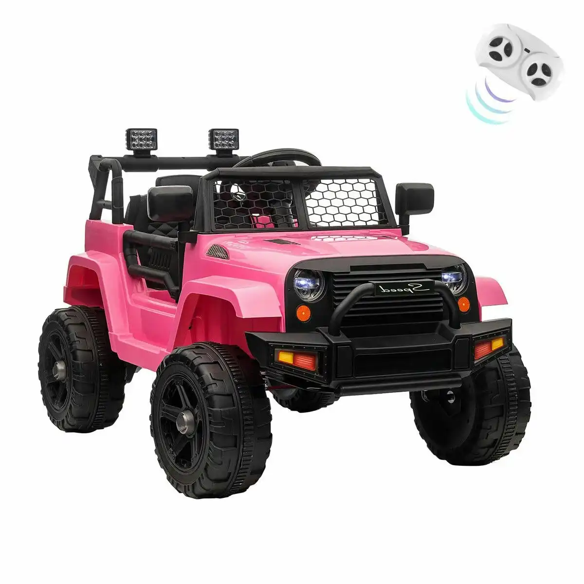 Ausway Kids Electric Car Ride On Truck Parental Remote Control Toy Jeep Vehicle 12V Pink Childrens Spring Suspension LED AUX Port