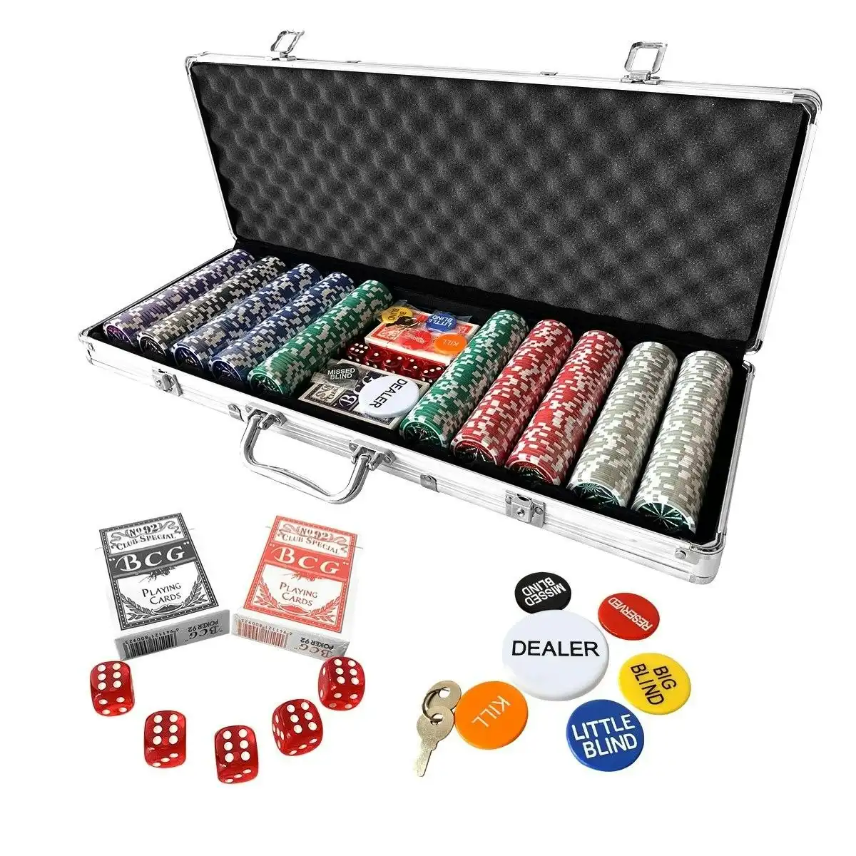 Ausway 500 Holographic Eagle Chips Professional Poker Card Game Play Set Casino Dice Aluminium Case