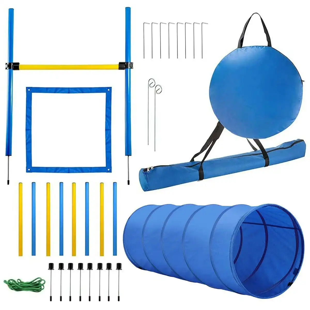 Ausway Pawise Dog Agility Equipment Set 28 PCS Pet Obstacle Training Course Tunnel Poles Pause Box Carrying Bags