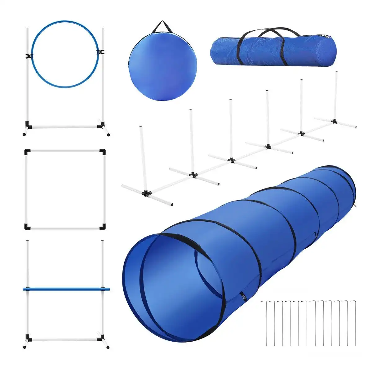 Pet Scene 7PCS Dog Agility Equipment Obstacle Course Pet Training High Tire Hurdle Jump Exercise Supplies Sports Tunnel Weave Pole Pause Box with Bags