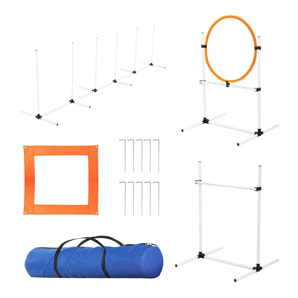 Pet Scene 5PCS Dog Agility Equipment Set Pet Obstacle Course Hurdle Jump Training Exercise Supplies Toys Sports High Hoop Weave Pole Pause Box with Bag