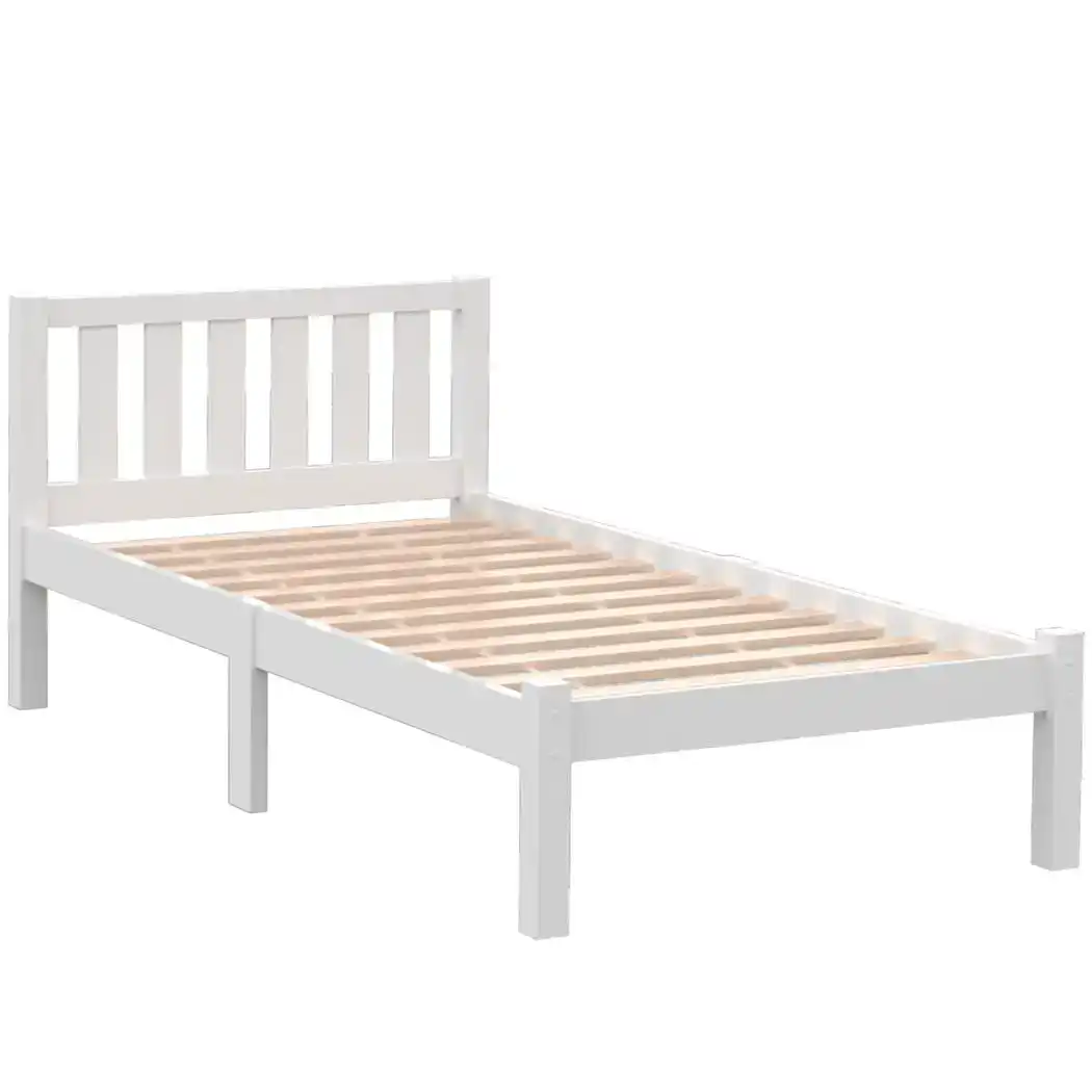NNEMB King Single Wooden Timber Bed Frame-White