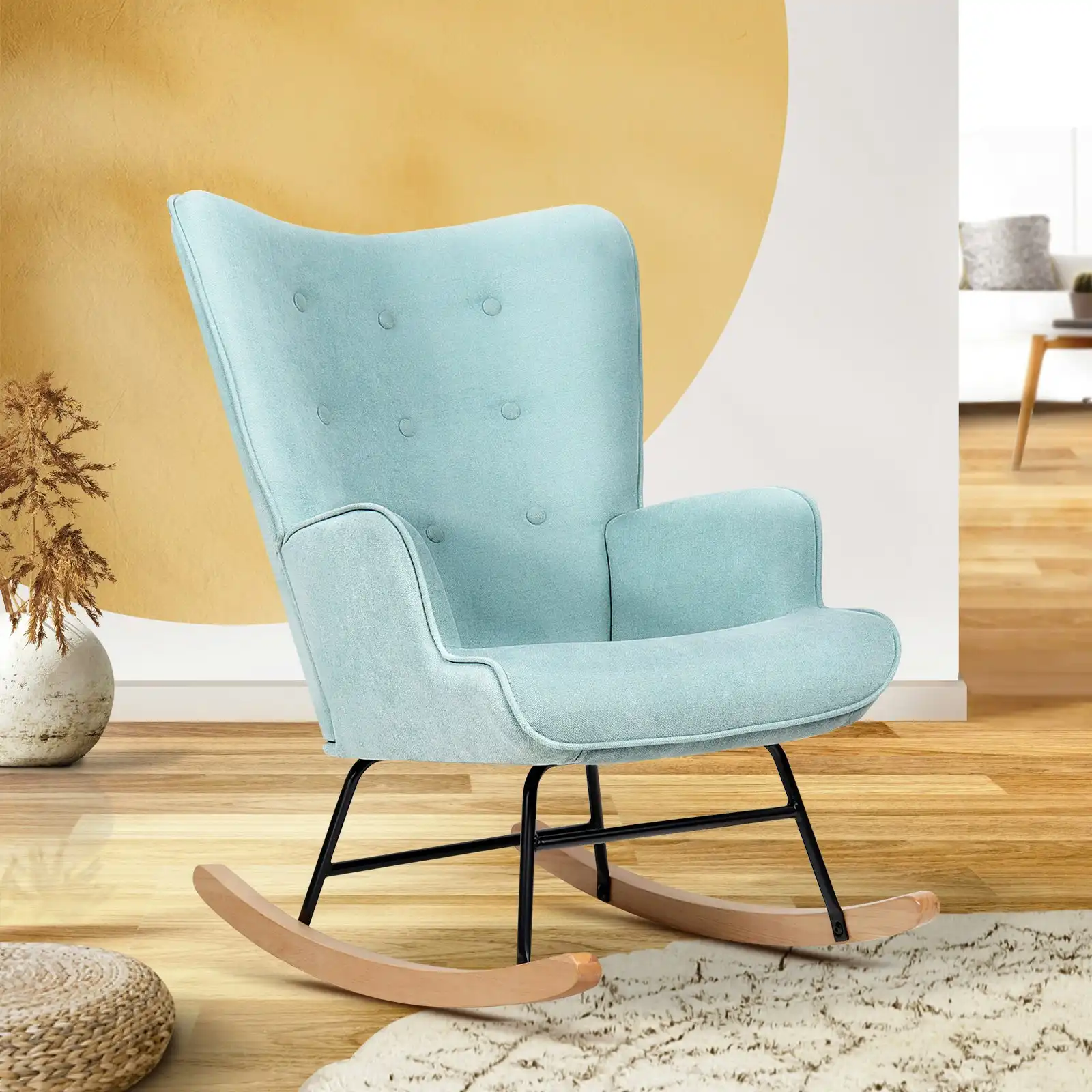 Oikiture Rocking Chair Nursing Armchair Velvet Accent Chairs Upholstered Blue1