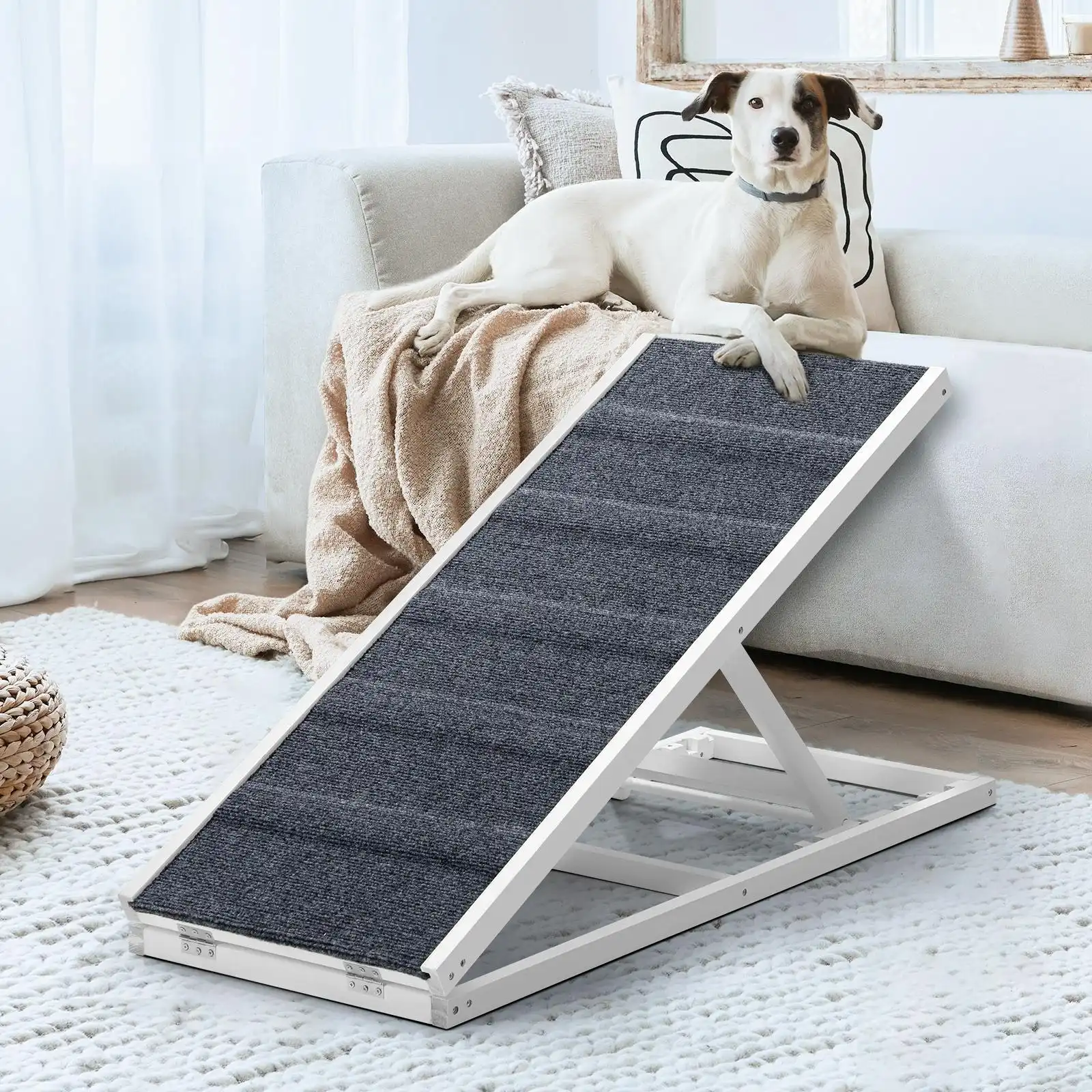 Alopet Dog Pet Ramp Adjustable Height Stairs Bed Sofa Car Foldable 100cm White