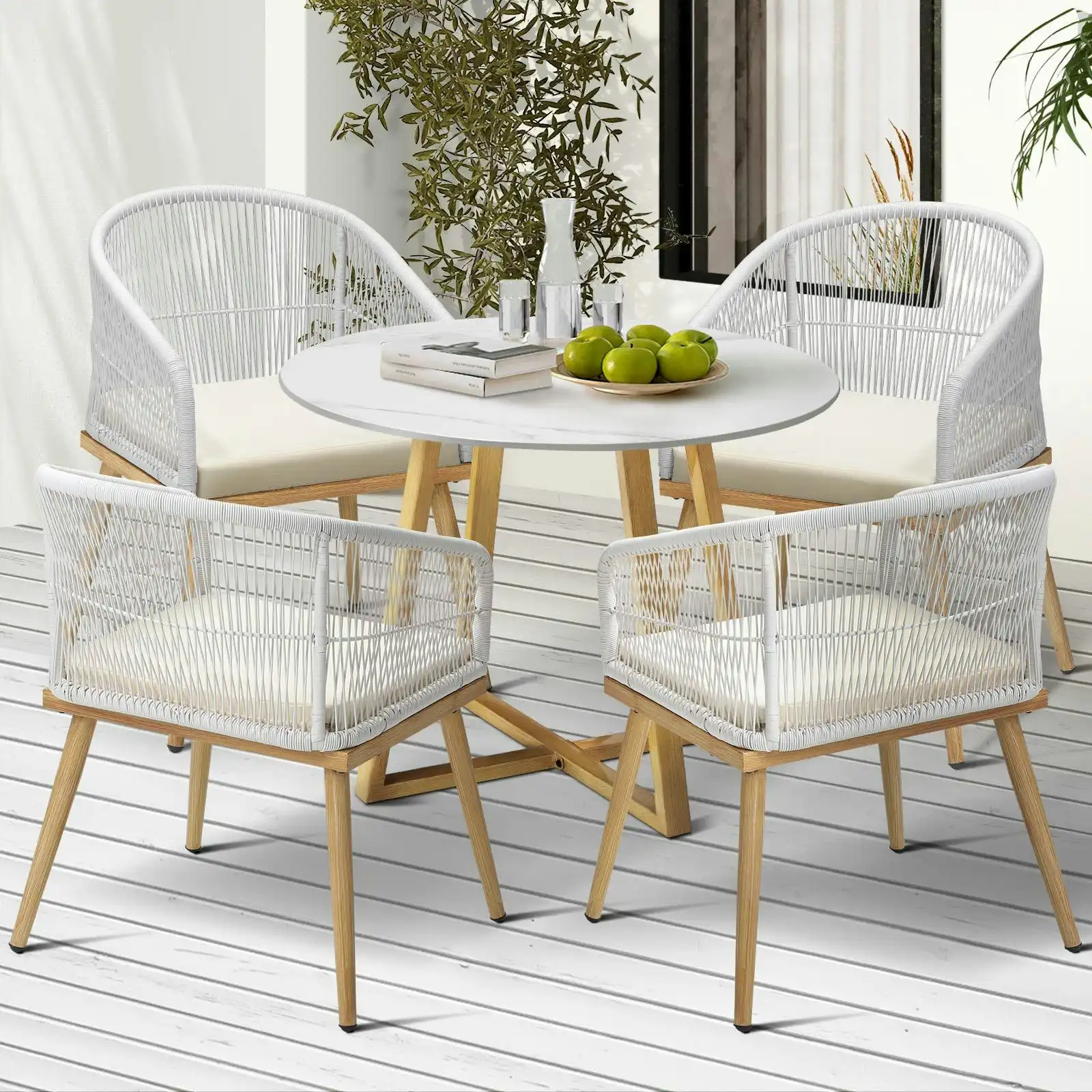 Livsip 5 Piece Outdoor Dining Setting Table Lounge Chairs Patio Furniture Set