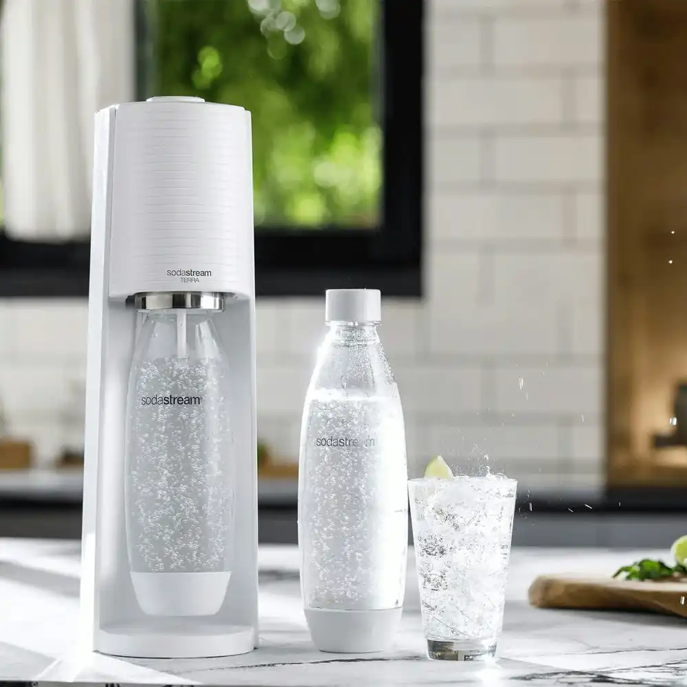 SodaStream Terra Classic Sparkling Water Maker w/60L Cylinder/1L Bottle White
