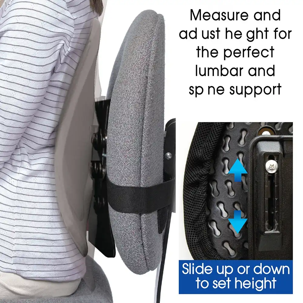 Vistara Ergo Fit Lumbar Maxx Back Support Adjustable Pillow/Cushion Grey 38cm