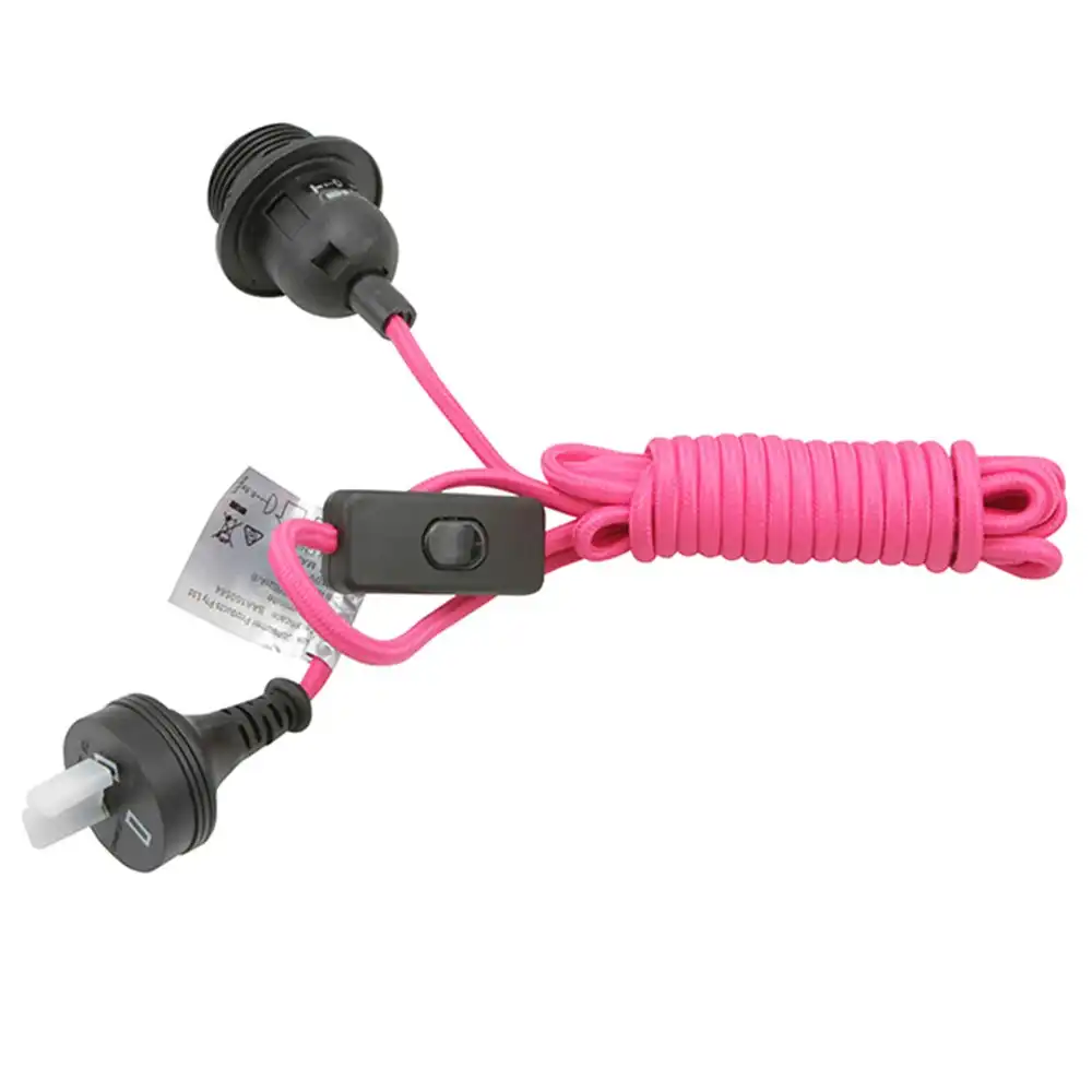 Maine & Crawford 4m Woven Pendant E27 Light Cord Toggle Switch Saa Plug  Pink