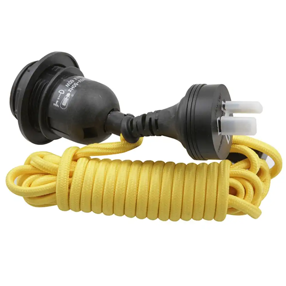 2x Maine & Crawford 4m Woven Pendant E27 Light Cord Toggle Switch Saa Plug Cable YEL