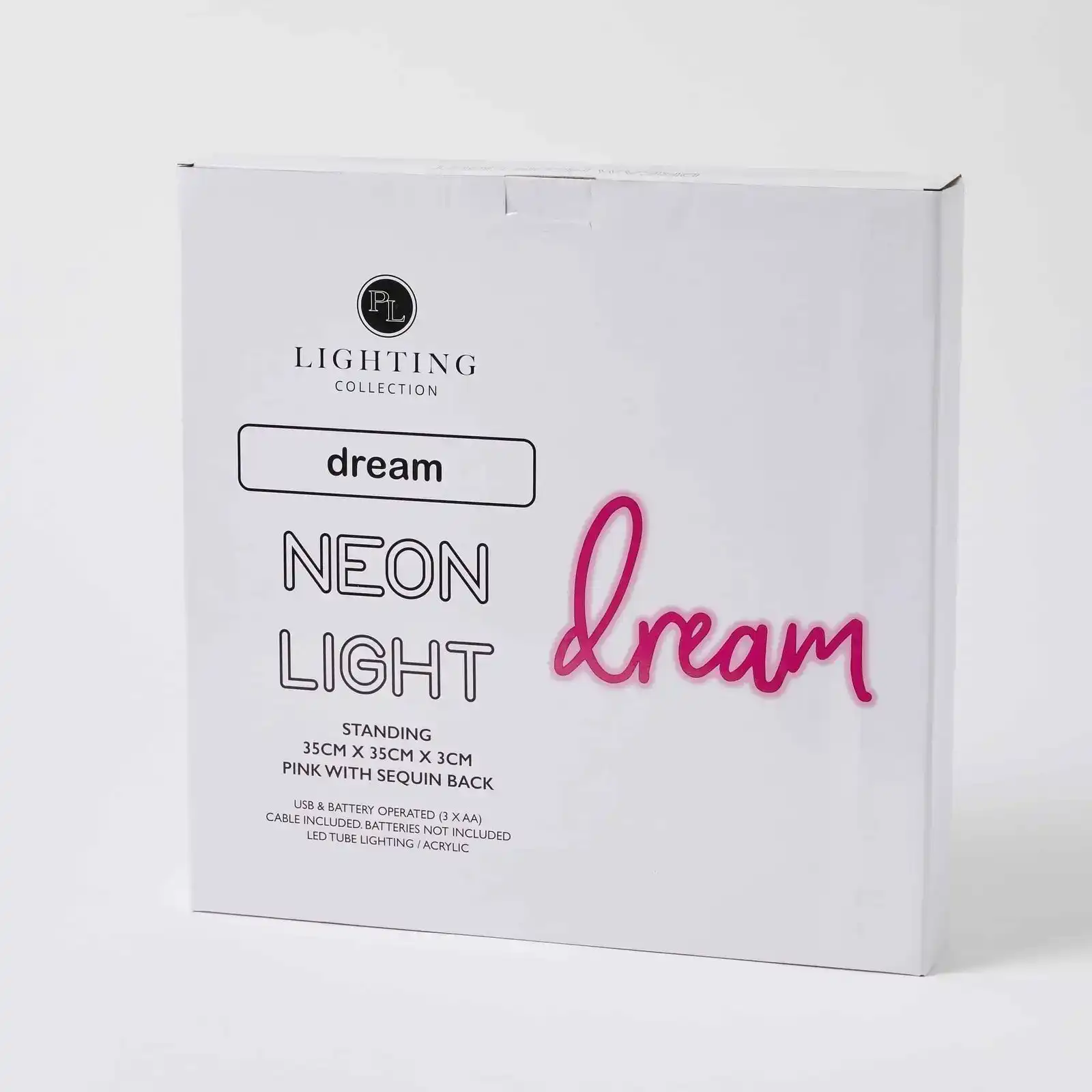 Pilbeam Living 35cm Dream LED Acrylic Neon Box Night Light Home/Room Decor Pink
