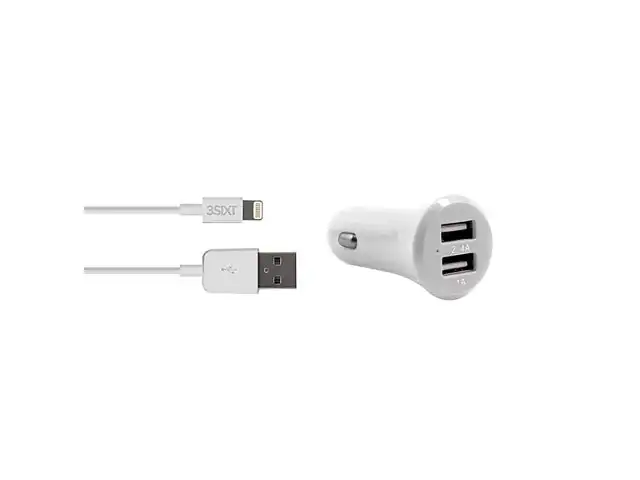 3sixT xDual USB Car Charger 3.4A  Micro USB Connector Adapter Dual Port White