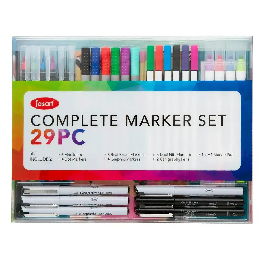 29pc Jasart Complete Marker Drawing Set Art/Craft Sketch/Colouring Supplies