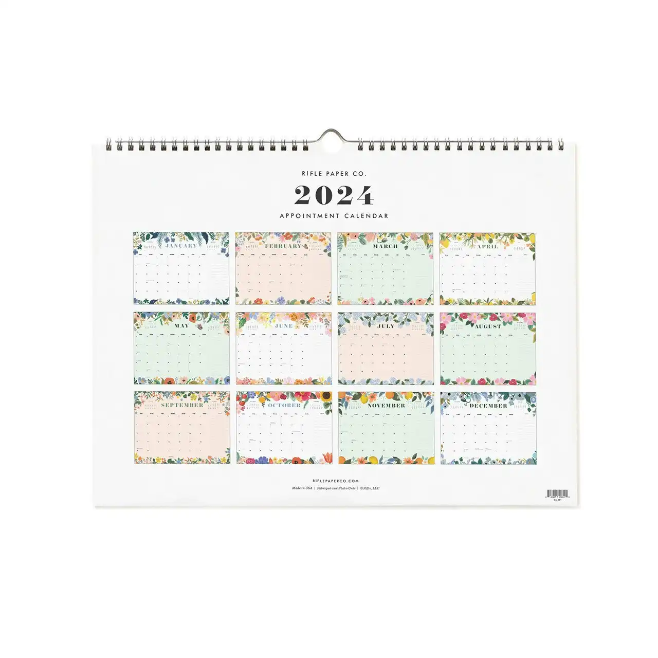 Rifle Paper Co 2024 40x30cm Double Spiral W/Hanger Blossom Appointment Calendar