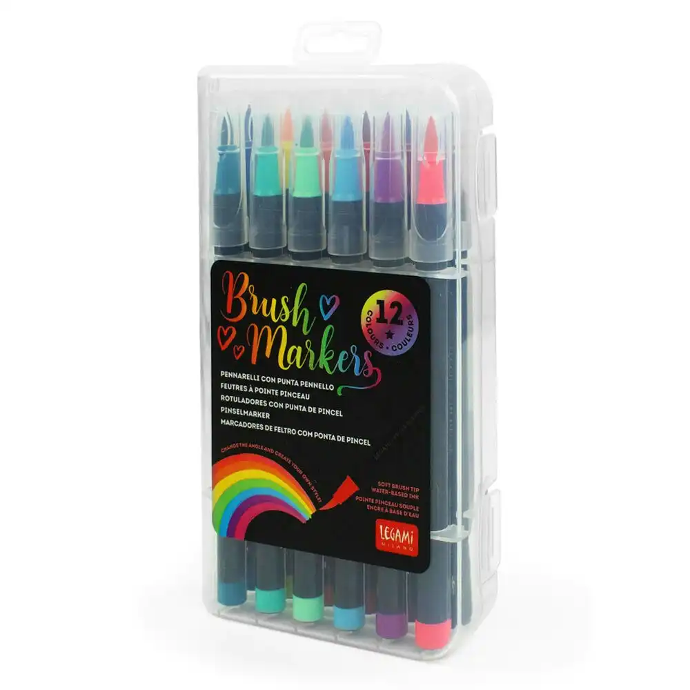 12pc Legami Art Brush Markers Water Based Soft Tip Colouring Kids/Children 6+