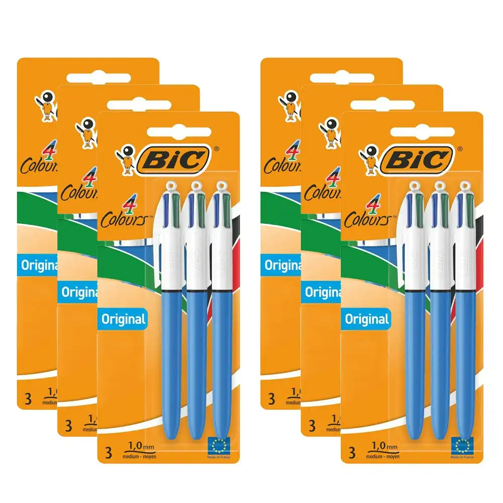 18pc Bic 4-Colour Click Pen Original Office Writing Ballpen 1.0mm Nib Stationery
