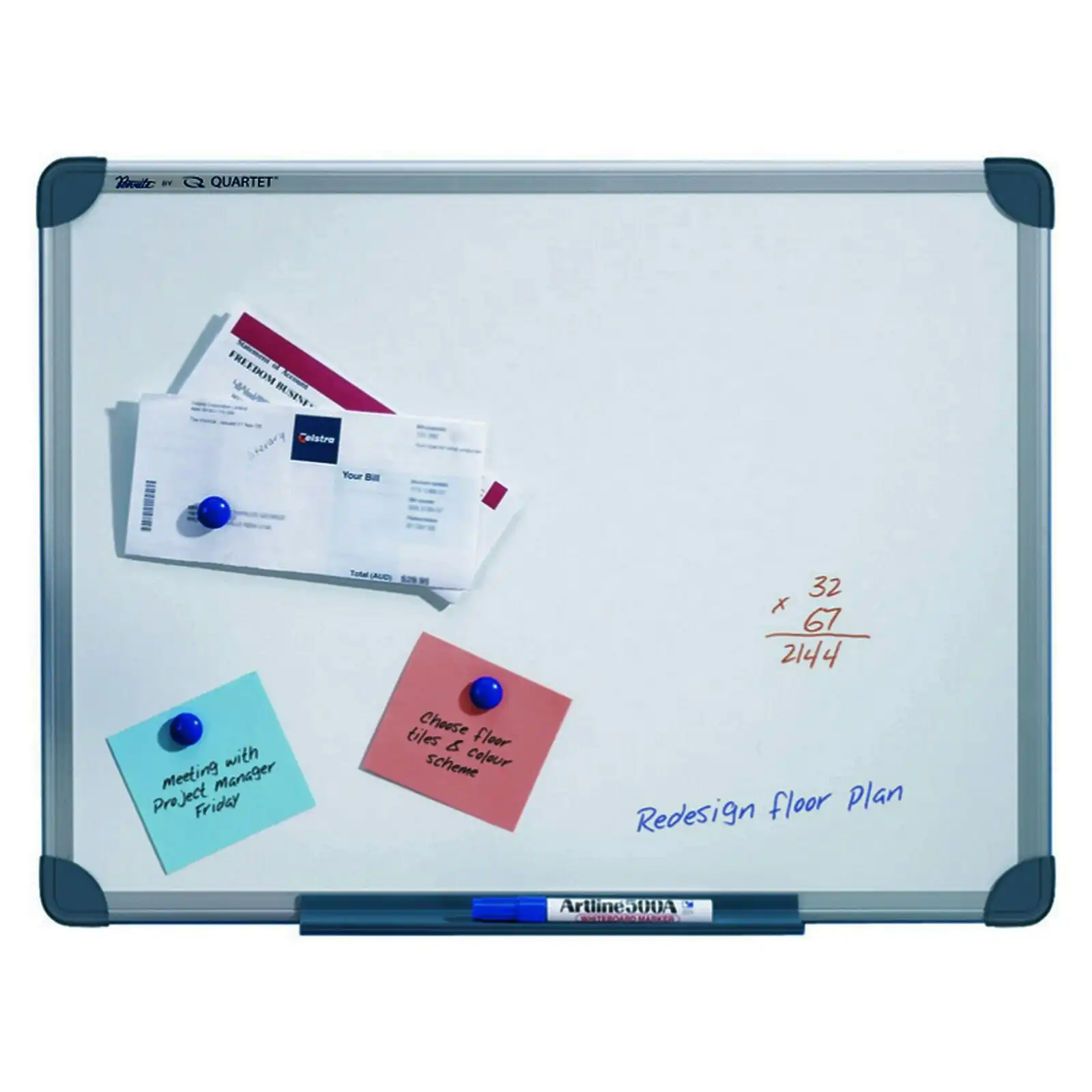 Quartet Commercial 45x60cm Slim Magnetic Surface Whiteboard w/ Marker/Pen Tray