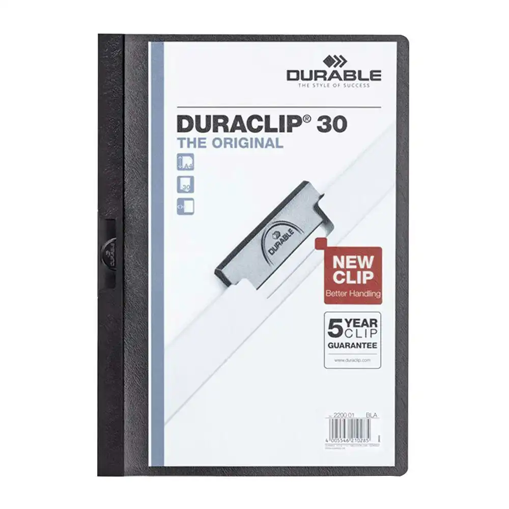 Durable Duraclip 30-Sheet A4 Document File Folder Stationery Organiser Black